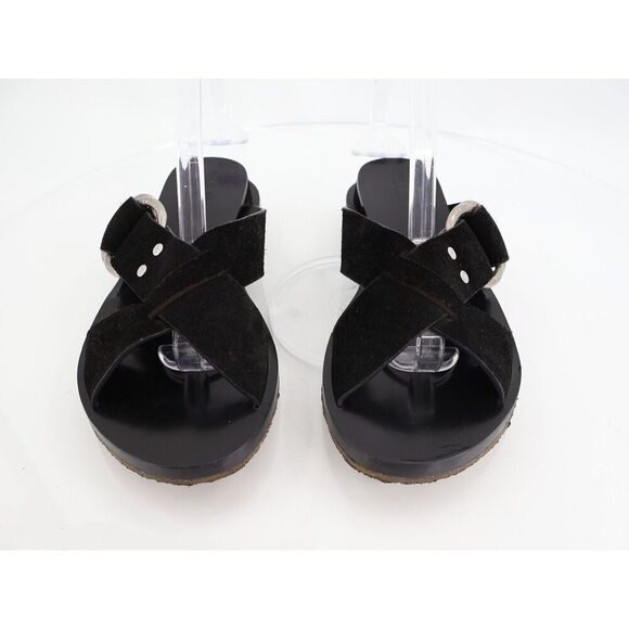 Rag & Bone Beau Cross Sandals Womens 37.5 7.5 Black Suede Slide Flat Slip On - Picture 4 of 13